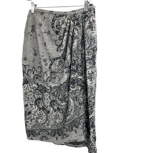 Lafayette 148 New York Gray Paisley Faux Wrap Midi Skirt Wool Silk Blend Size 4